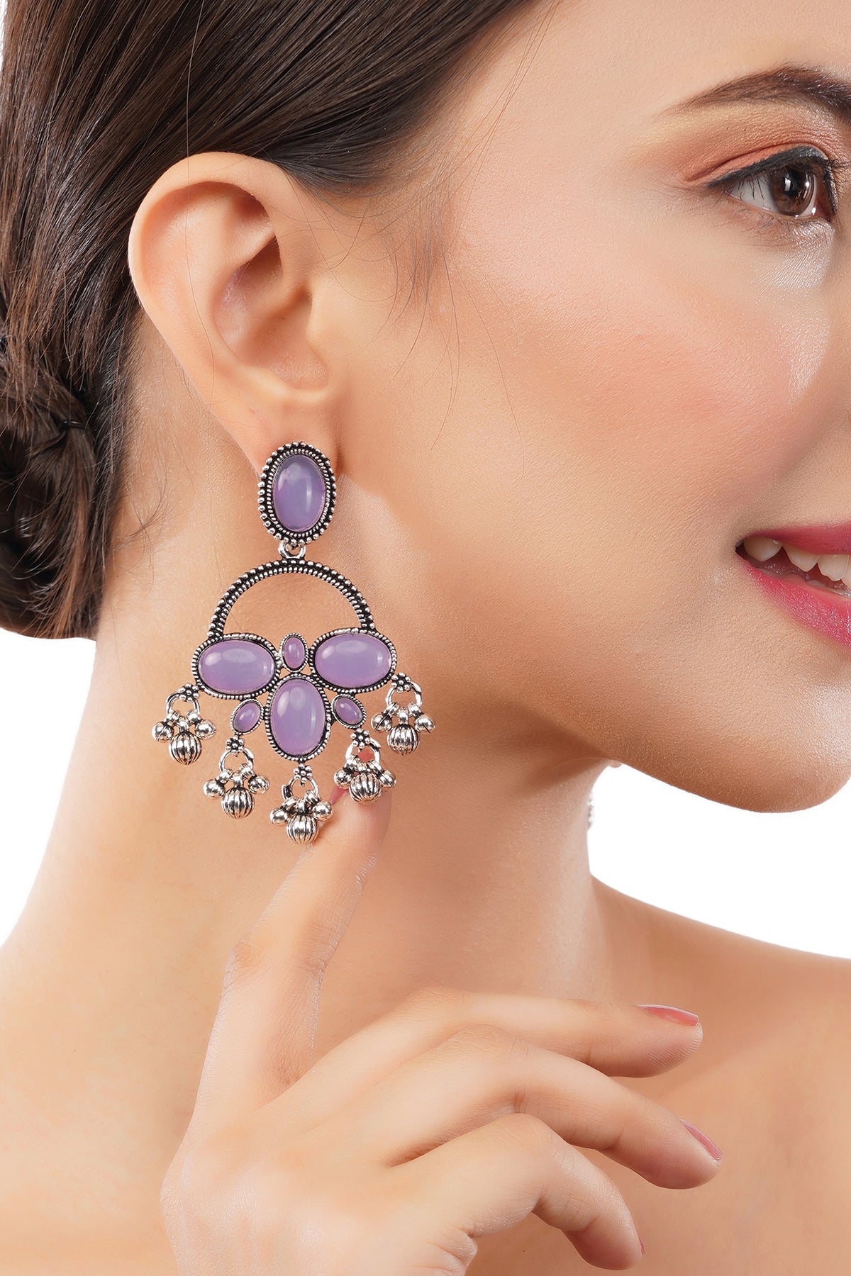 German Silver Purple Stone Drop Earrings
