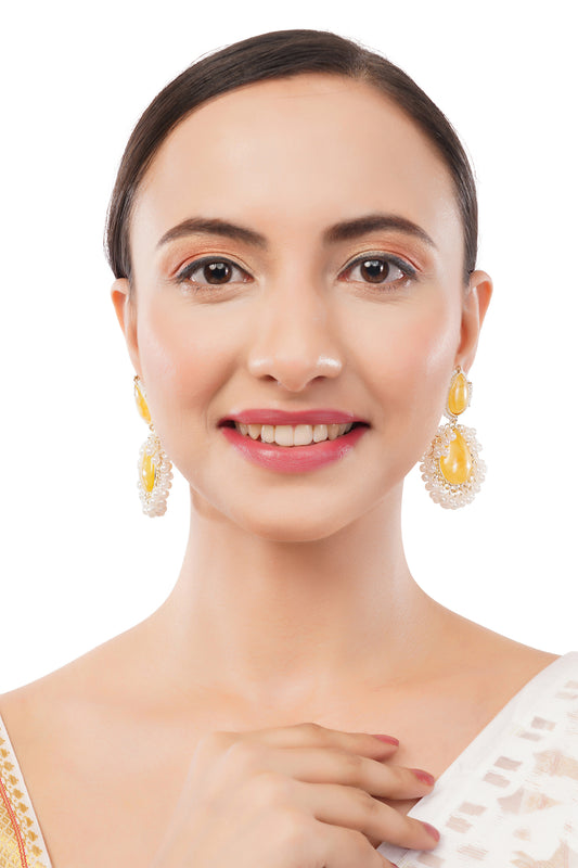 Traditional Gold Plated Yellow Stone Pearl Earrings