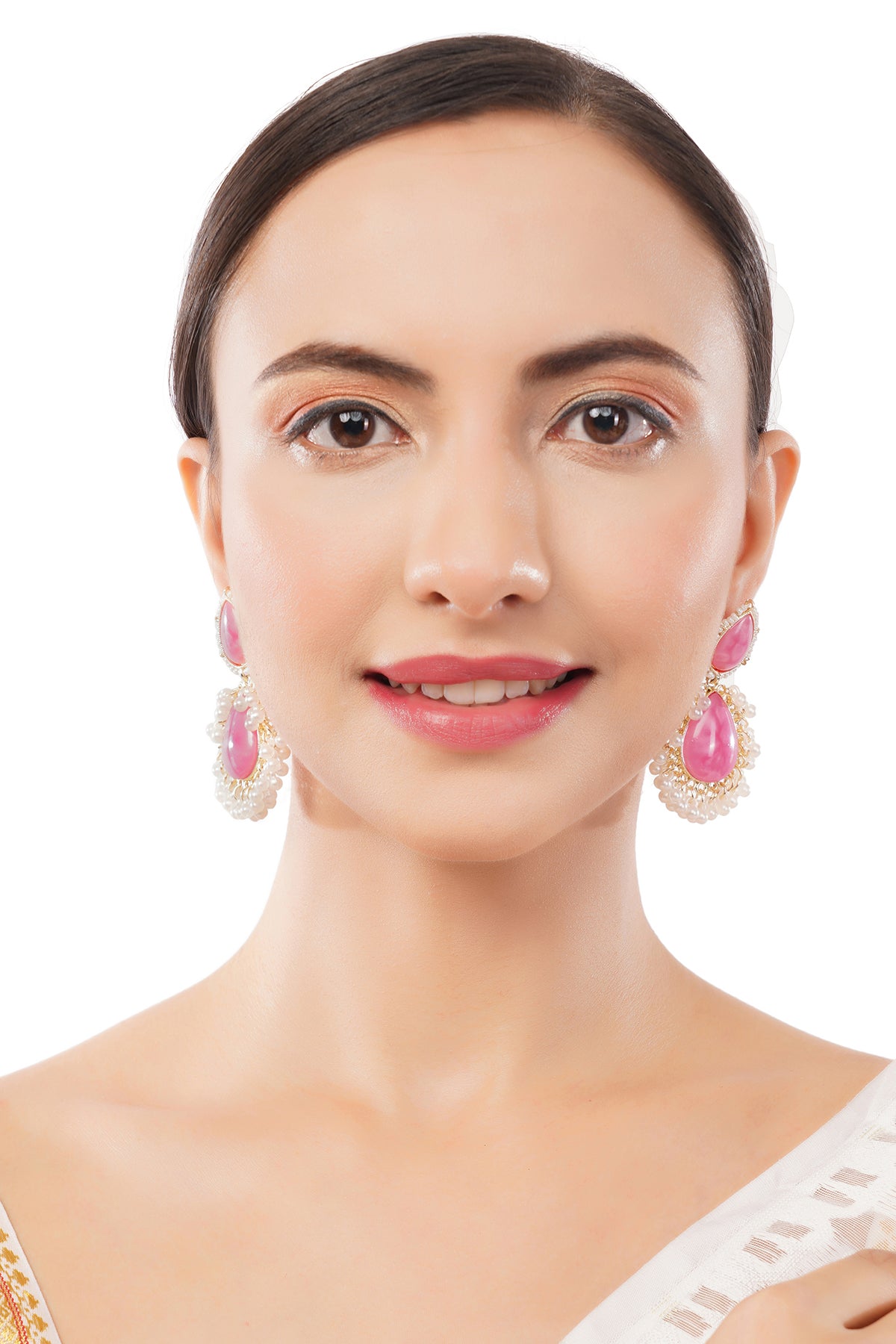 Clustertrend Light Pink Pearl Embedded Earrings