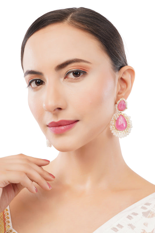Clustertrend Light Pink Pearl Embedded Earrings
