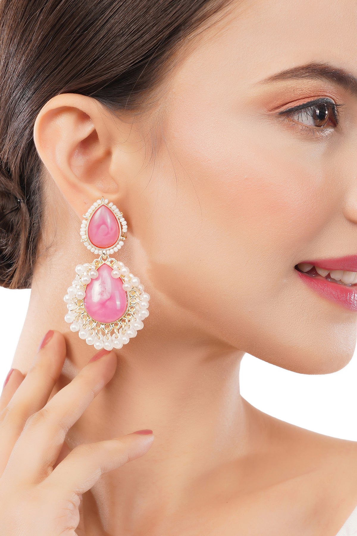Clustertrend Light Pink Pearl Embedded Earrings