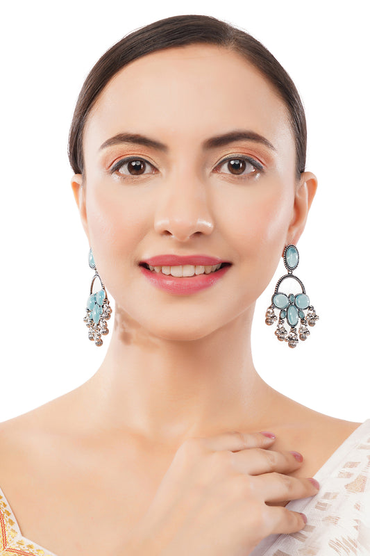 Clustertrend Traditional German Silver Turquoise Blue Crystal Pearl Earrings
