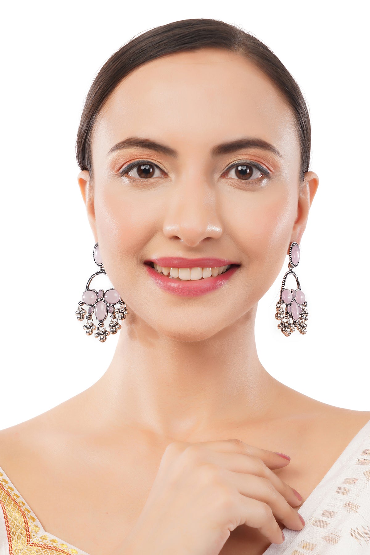 Clustertrend German Silver Crystal Stone earrings For Women