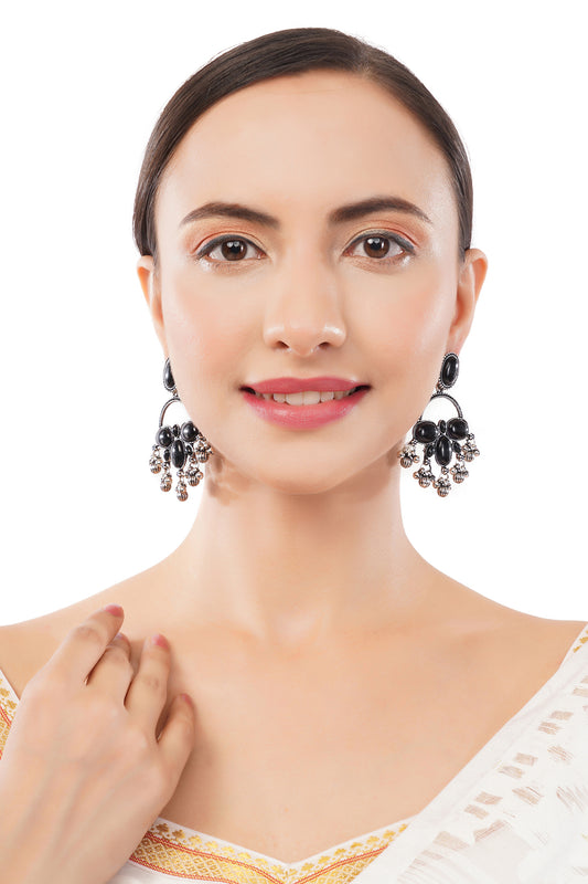 Clustertrend German Silver Black Stone Earrings For Women