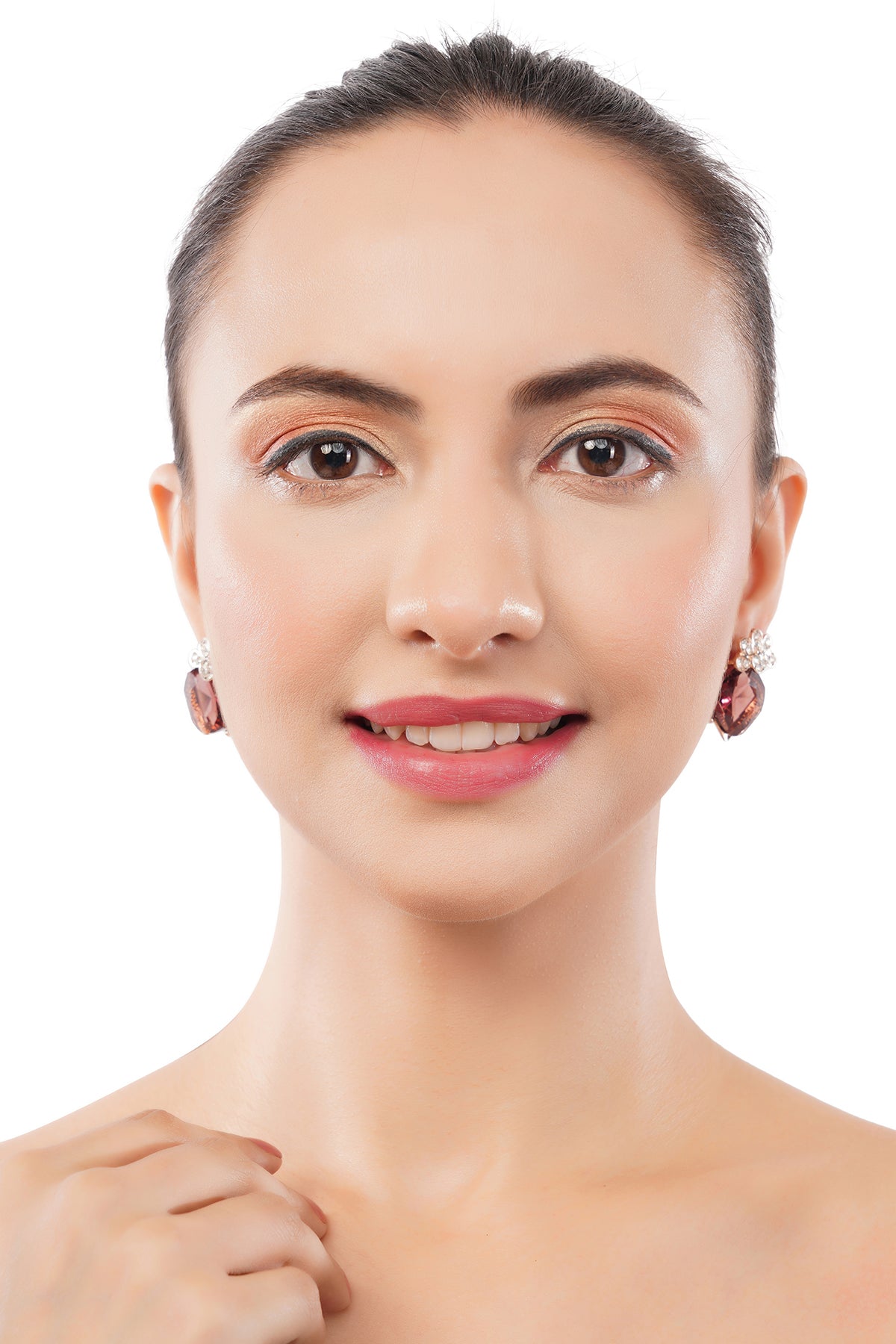 Clustertrend Gold Plated Crystal Brown Diamond Earrings