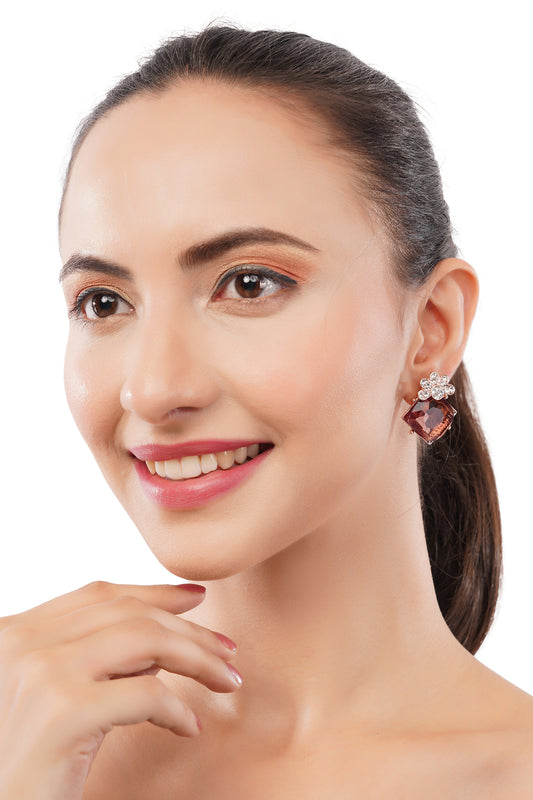 Clustertrend Gold Plated Crystal Brown Diamond Earrings