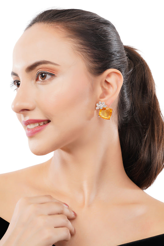 Western Gold Plated Yellow Stone Diamond Stud Earrings For Women