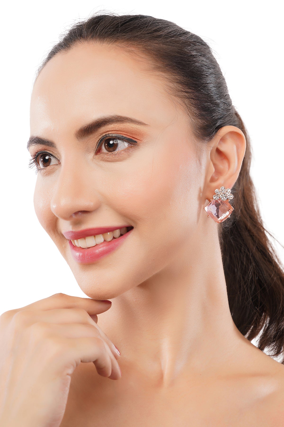 Clustertrend Western Light Pink Crystal Daimond Earrings