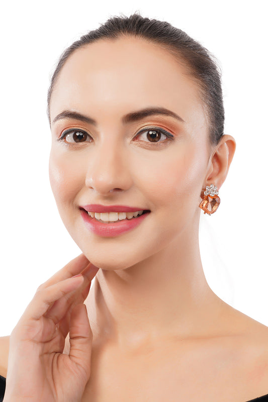 Gold Plated Crystal Peach Stone Diamond Earrings