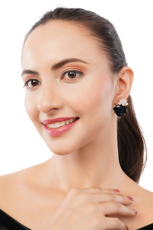 Clustertrend Black Stone Diamond Stud Earrings