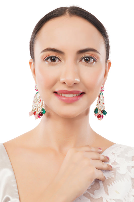 Clustertrend Gold Plated Multicolour Stone With Pearl Earrings For Women