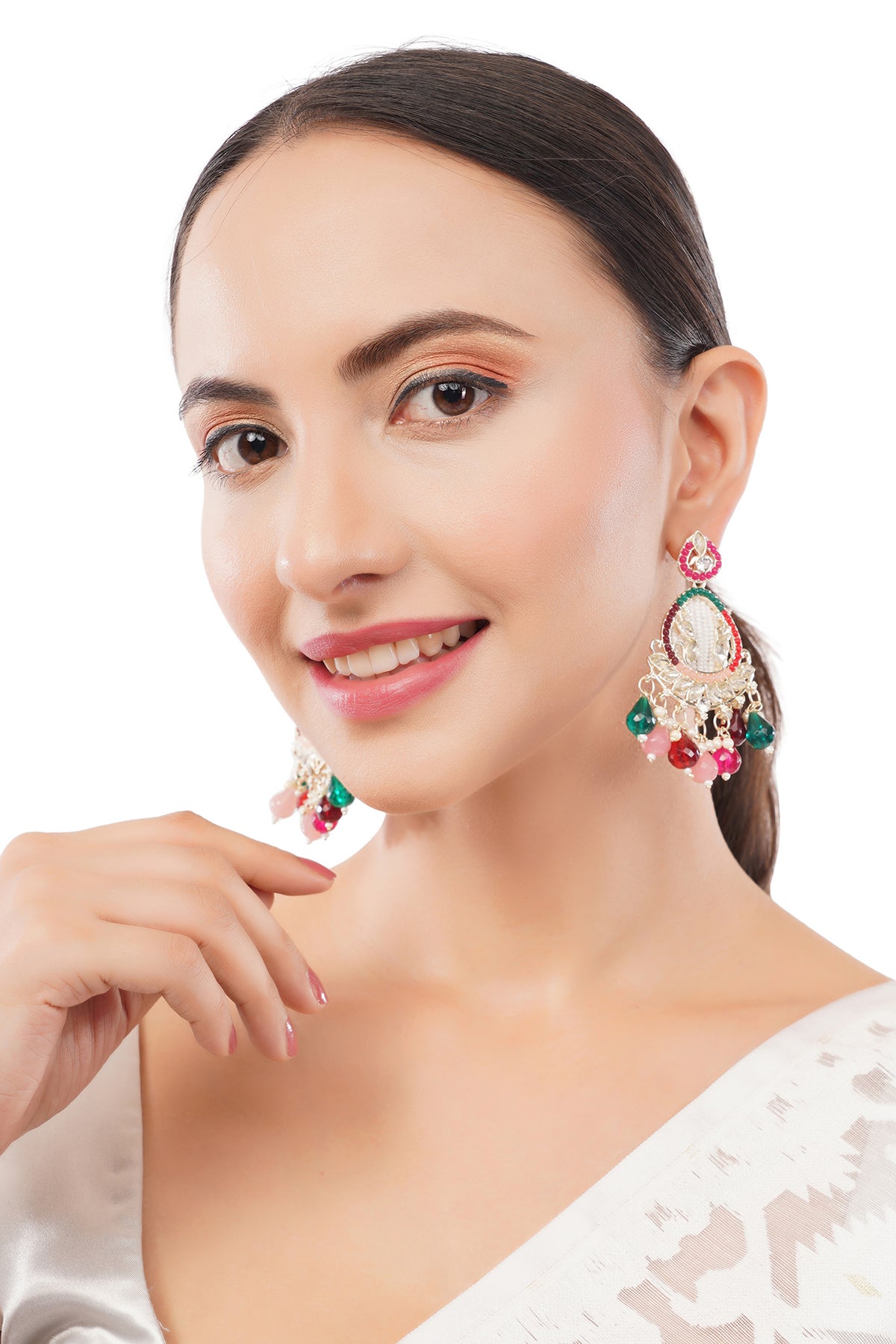 Clustertrend Gold Plated Multicolour stone with pearl earrings For Women