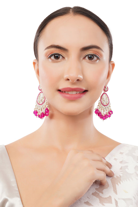 Traditional Pink Pearl Stone Earrings For Women