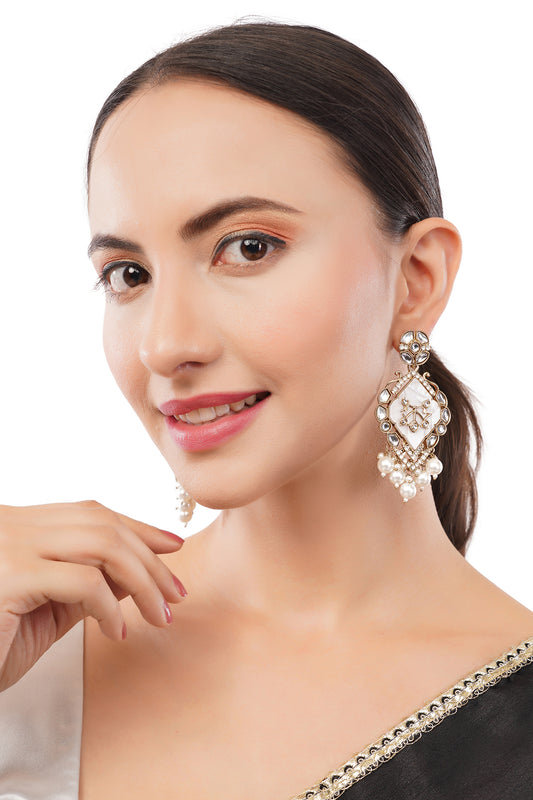Gold Plated MOP White Pearl Earrings For Women