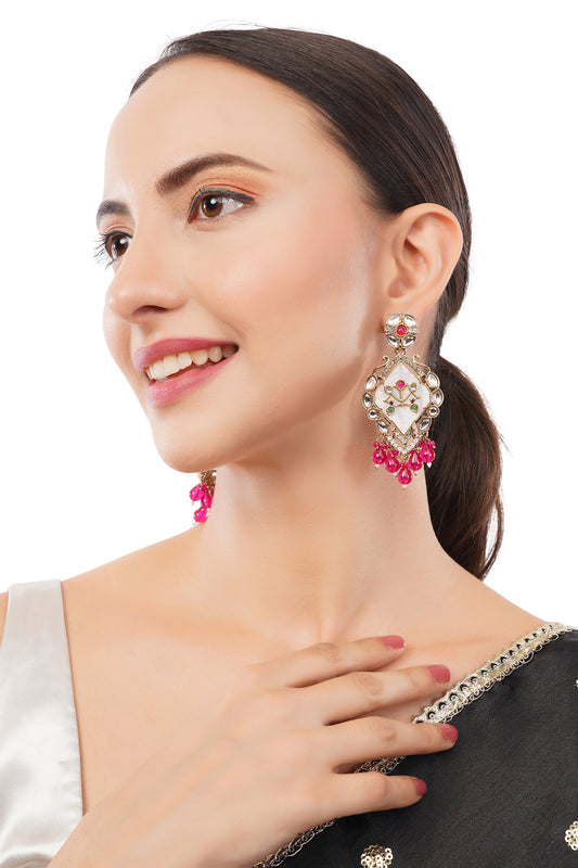 Elegant Gold Plated MOP(Mother Of Pearl) Pink Stone Earrings