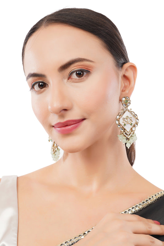 Gold Plated MOP(Mother Of Pearl) Light Geen Pearl Kundan Earrings