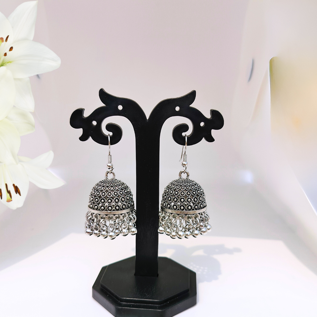 oxidised hook jhumka earring front view