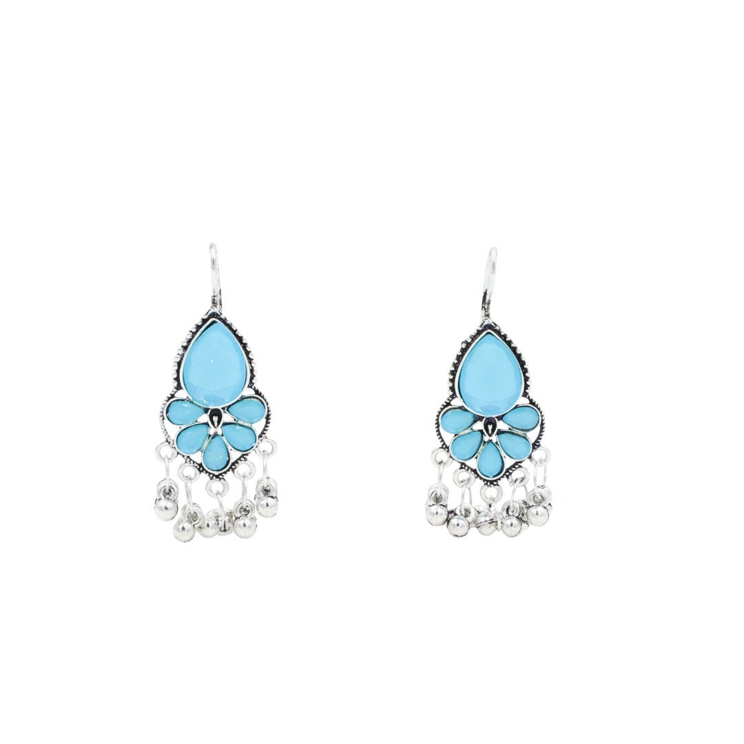 Elegant Silver Plated Light Blue Stone Pearl Earrings