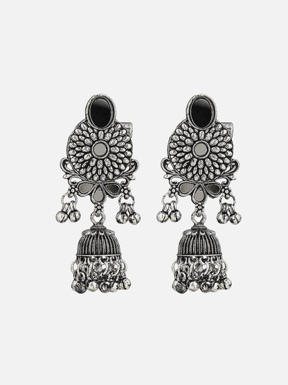 oxidised flower jhumka earring front view