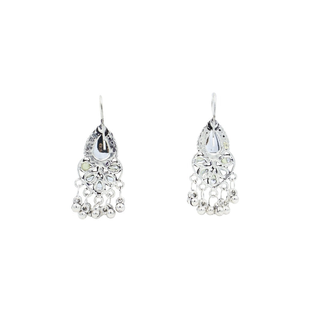 Elegant Silver Plated Light Blue Stone Pearl Earrings