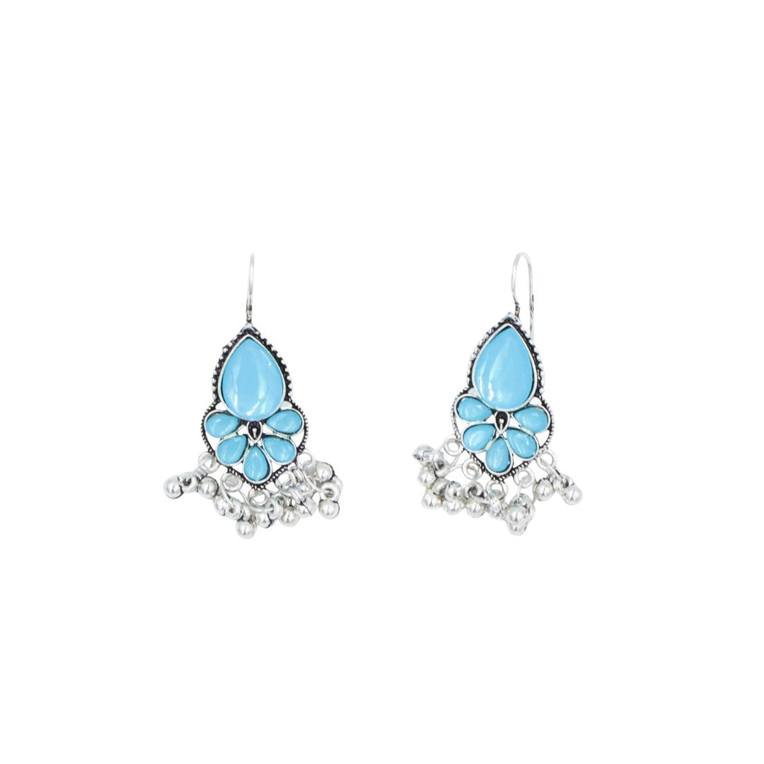 Elegant Silver Plated Light Blue Stone Pearl Earrings
