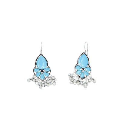 Elegant Silver Plated Light Blue Stone Pearl Earrings