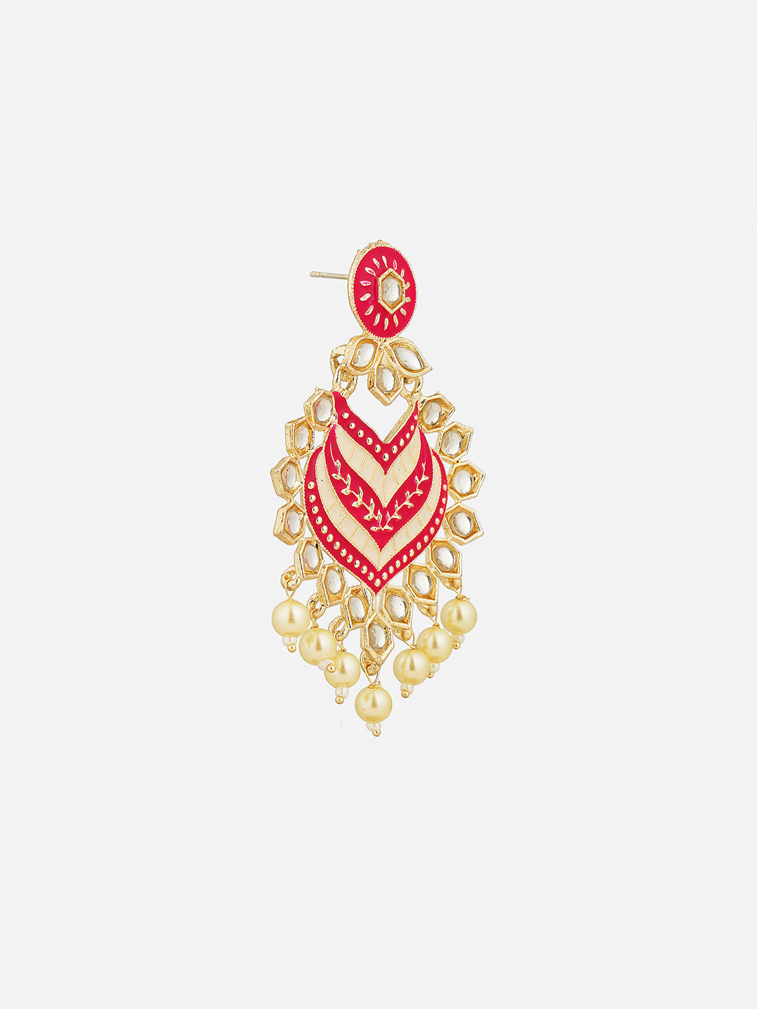 pink kundan earrings side view