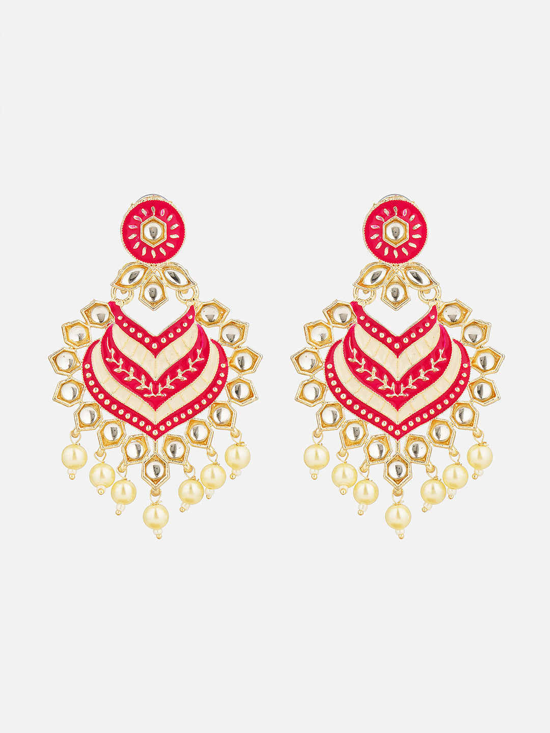 pink kundan earrings front view