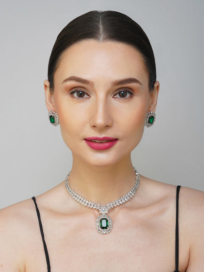 green stone american diamond necklace set model front view