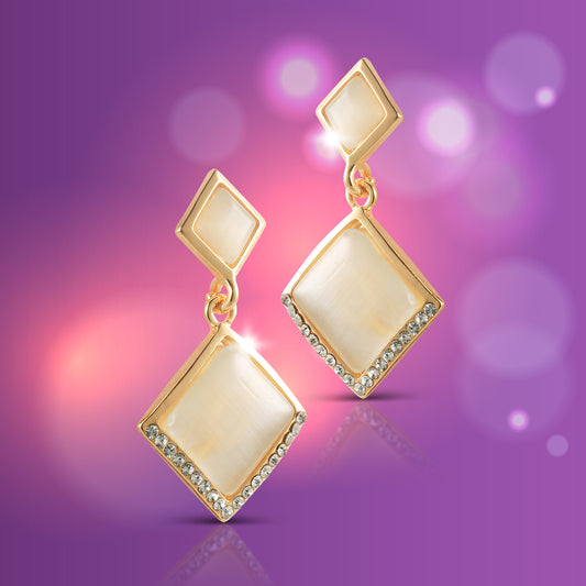 Opal Square Stone-Studded Drop Earrings