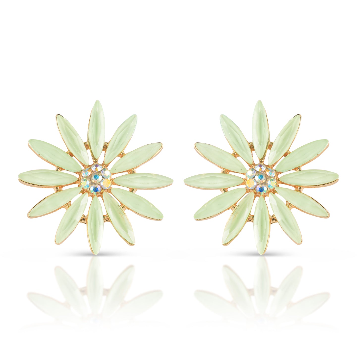 pastel green flower stud earring front view