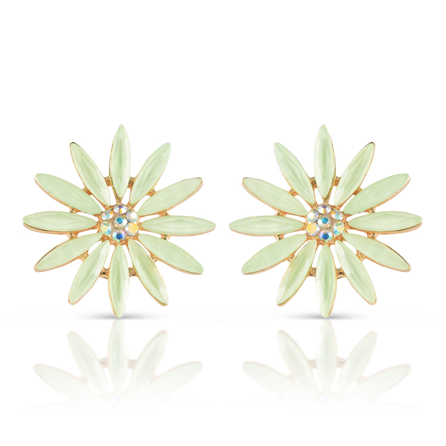 pastel green flower stud earring front view