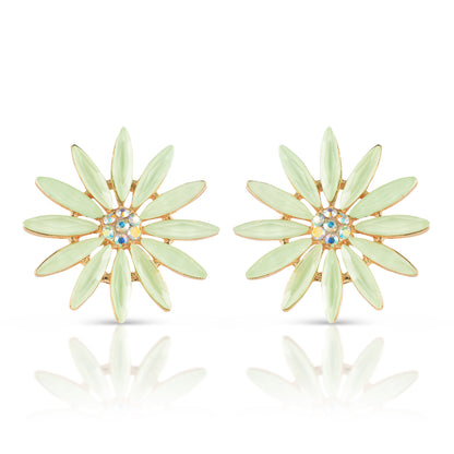 pastel green flower stud earring front view