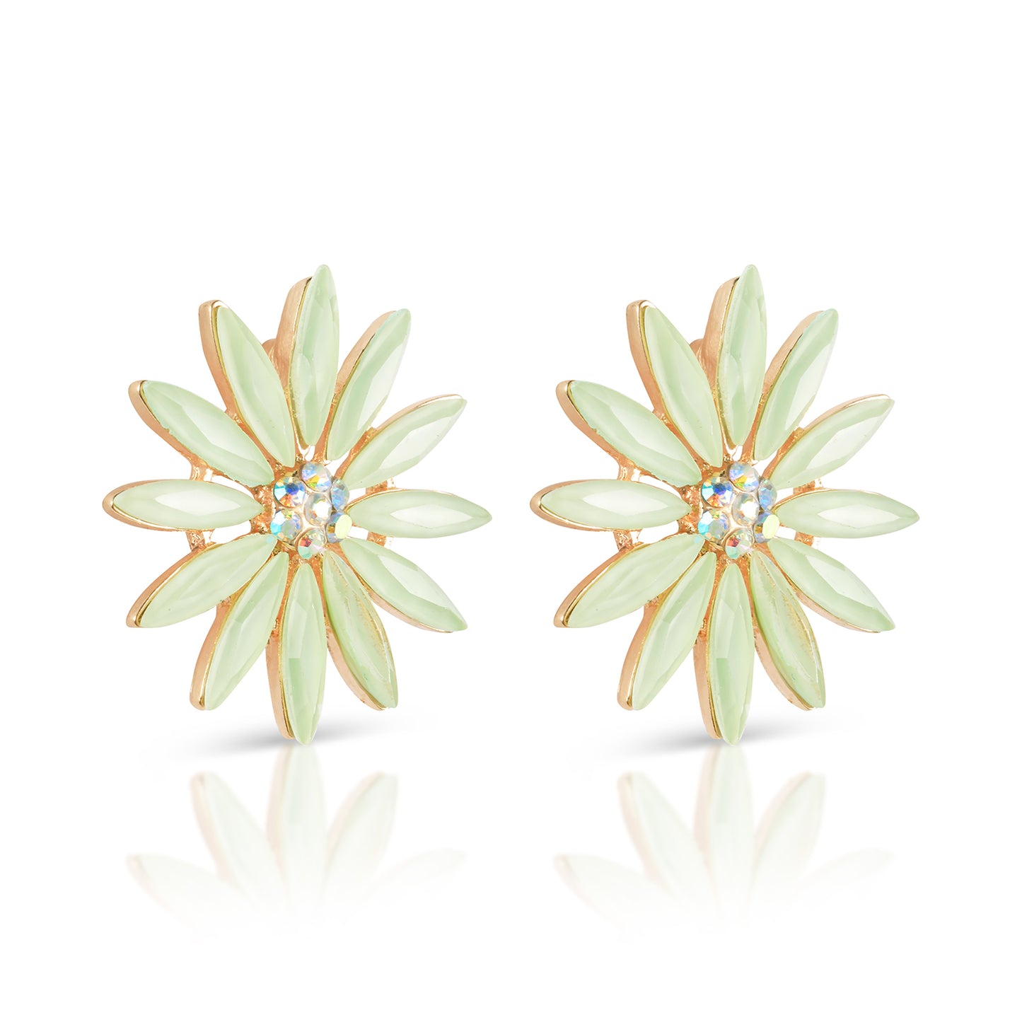 pastel green flower stud earring side view