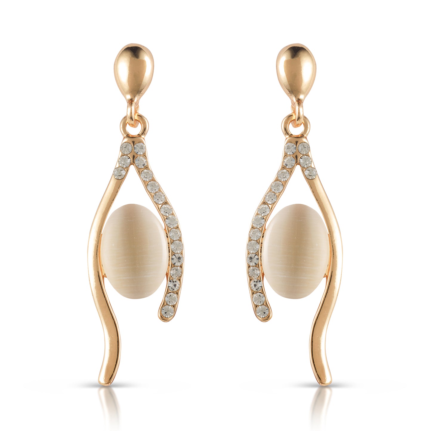 gold crystal drop earrings front view