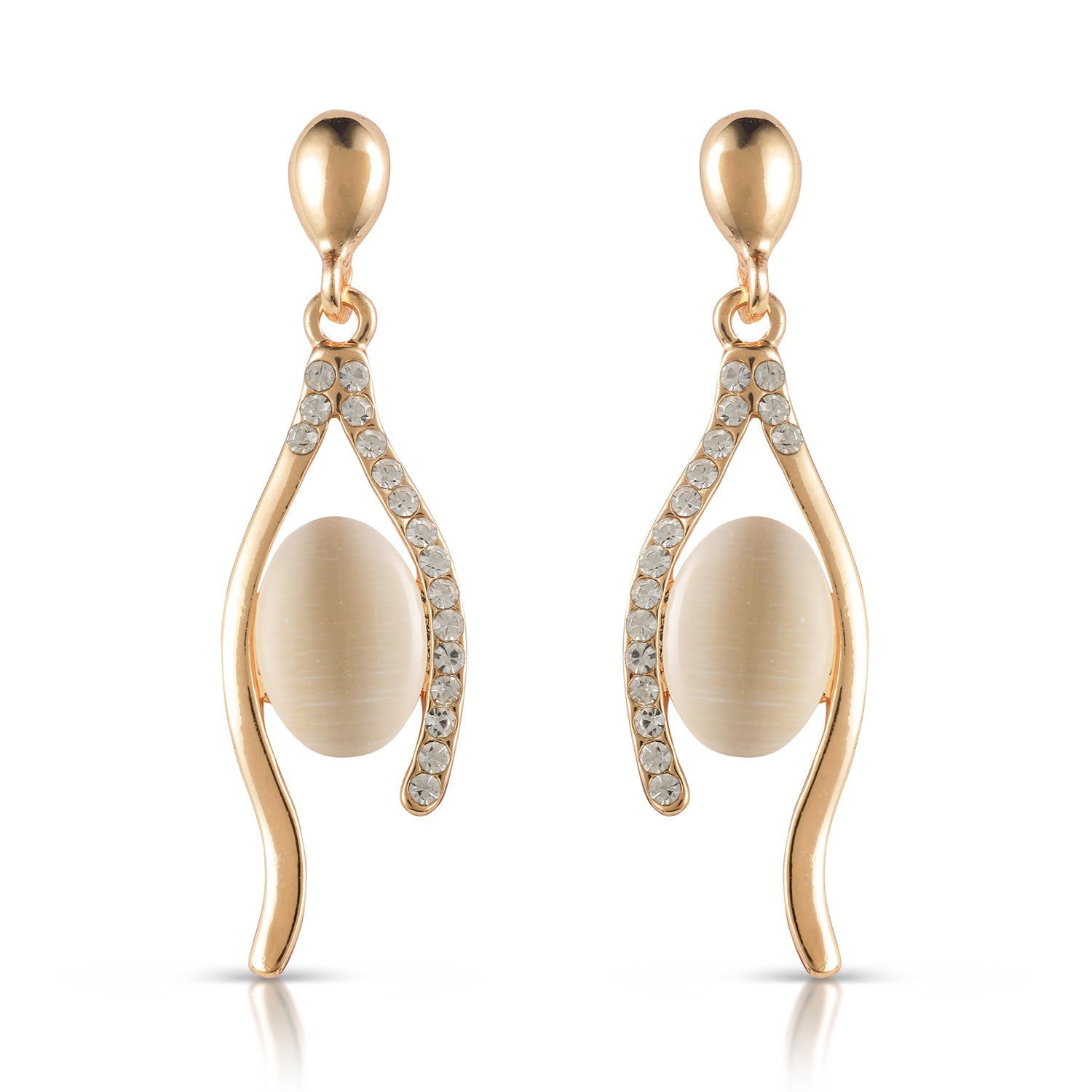 gold crystal drop earrings front view