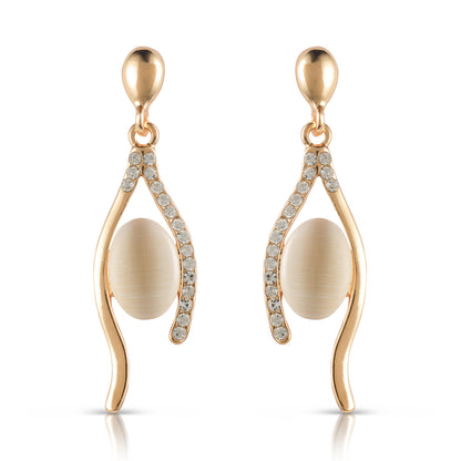 gold crystal drop earrings front view