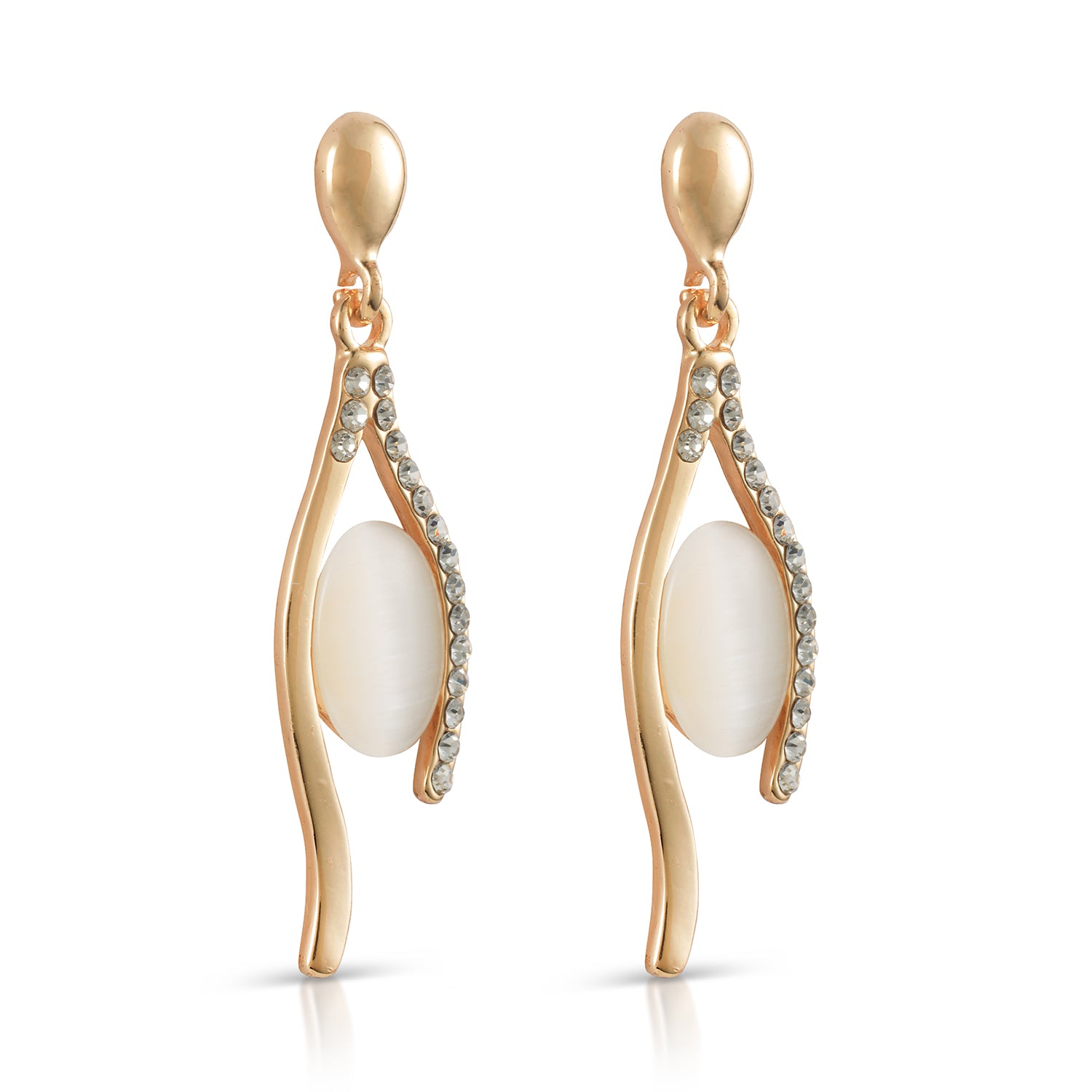 gold crystal drop earrings side view