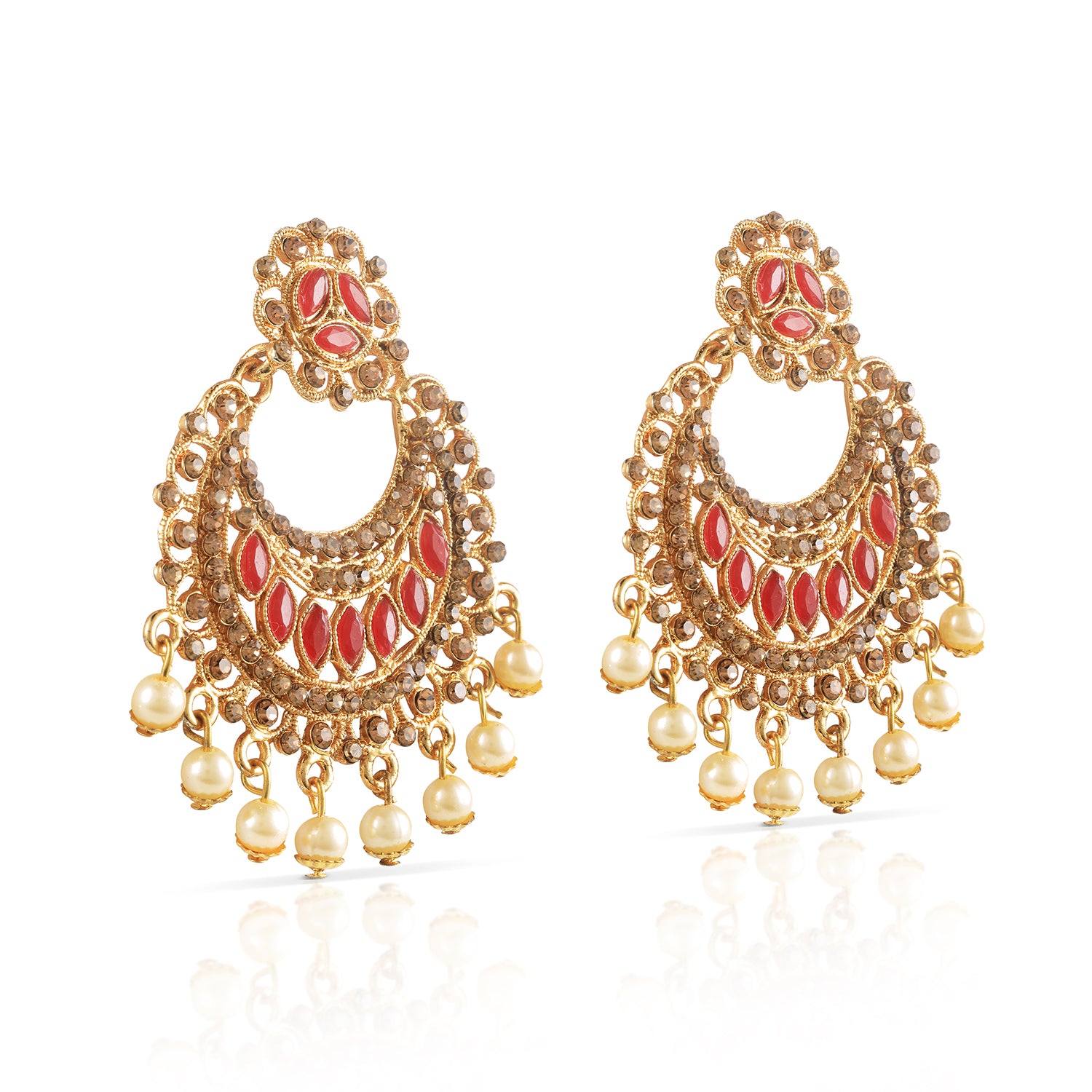 pink kundan gold pearl earrings side view