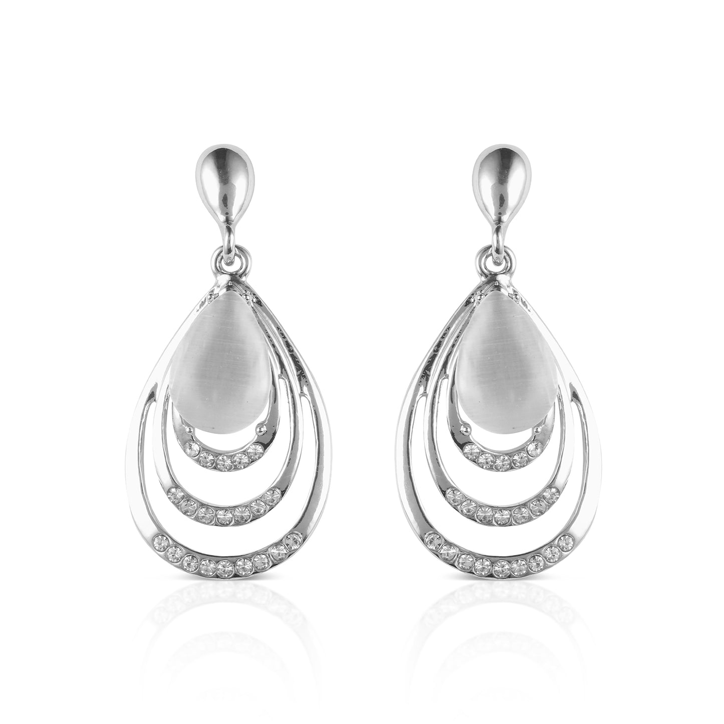 silver opal dangler earring front view