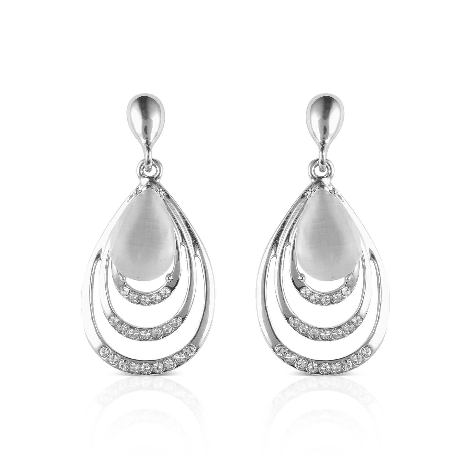 silver opal dangler earring front view