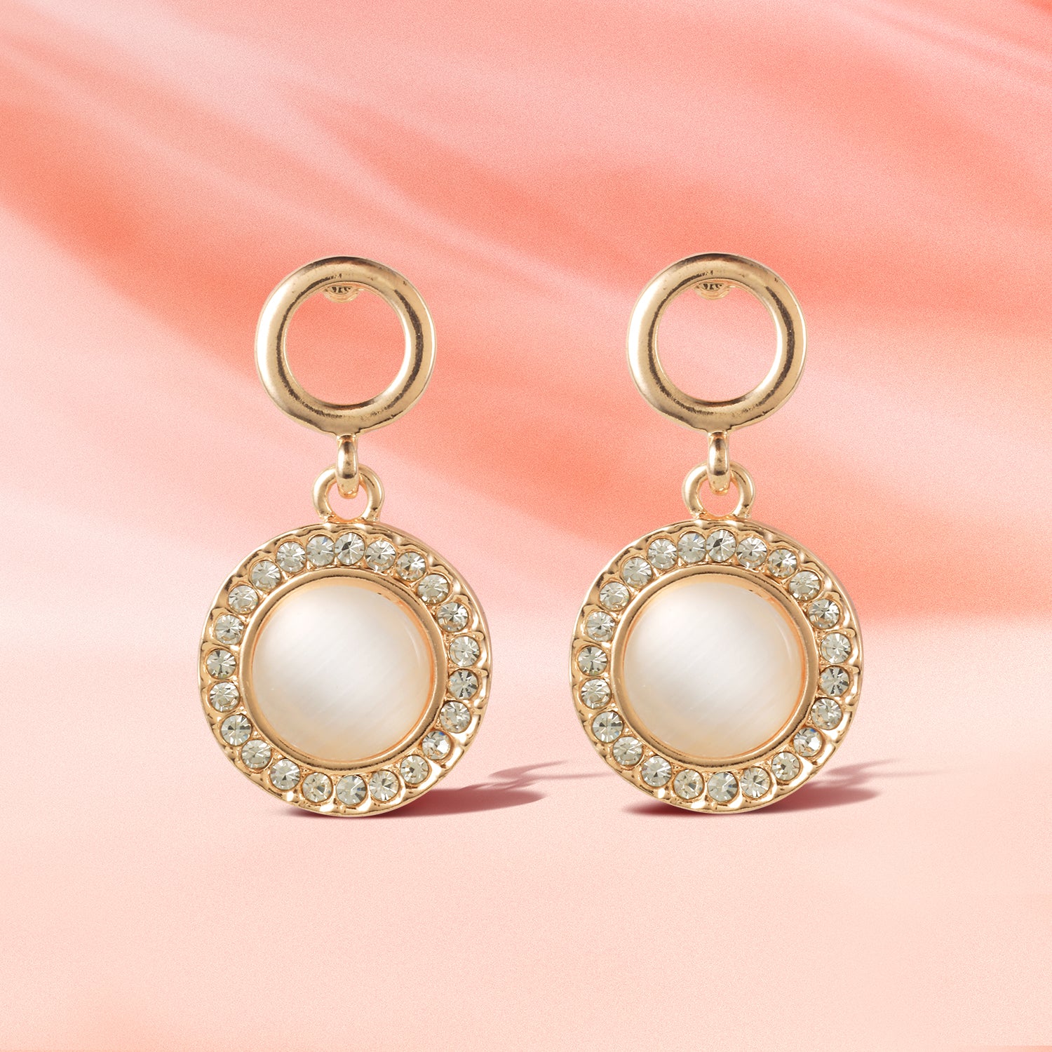 rose gold opal circle earring shedy background