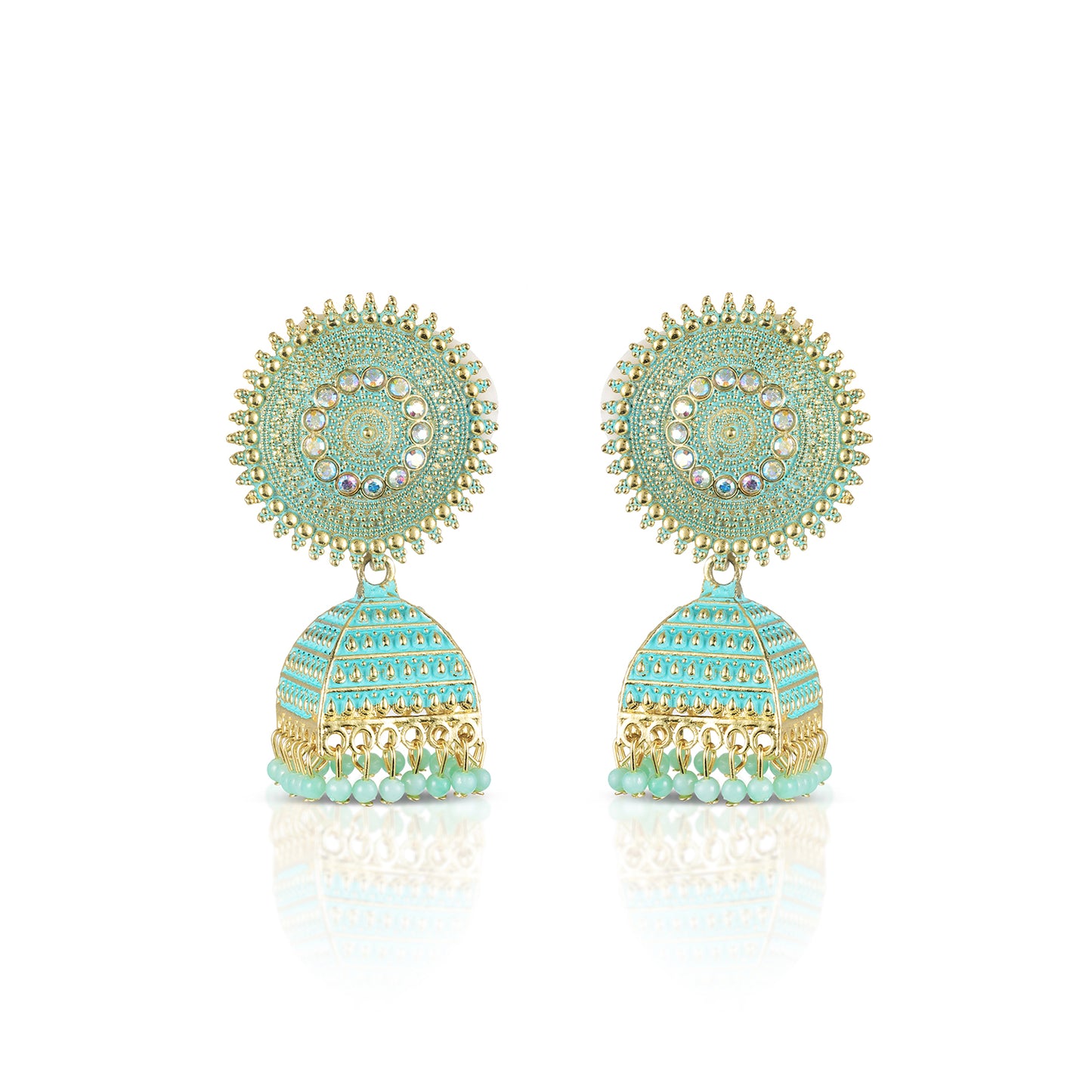 aqua green jhumka earrings front view