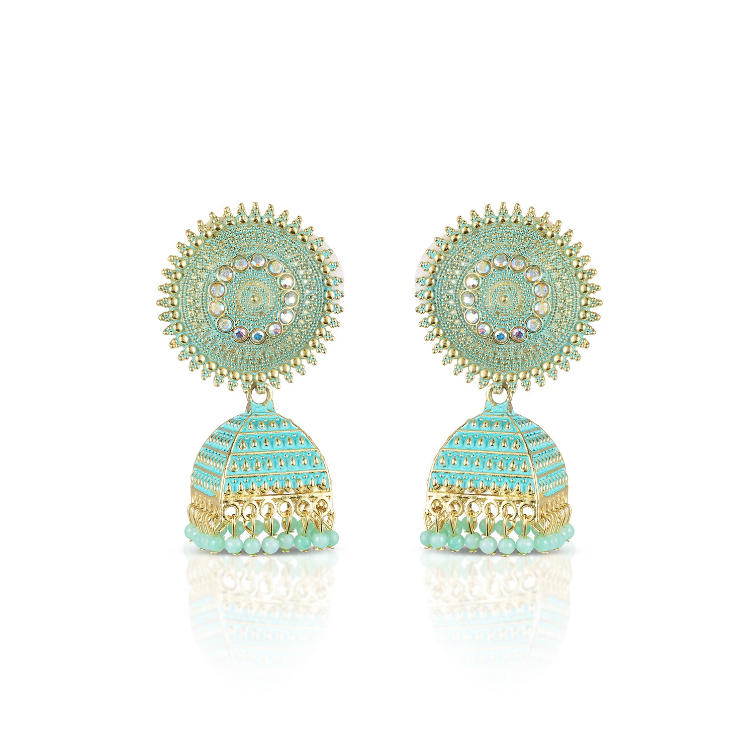 aqua green jhumka earrings front view