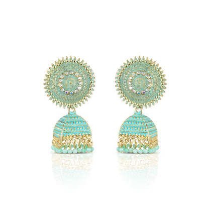 aqua green jhumka earrings front view