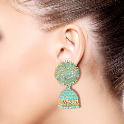 aqua green jhumka earrings model pic