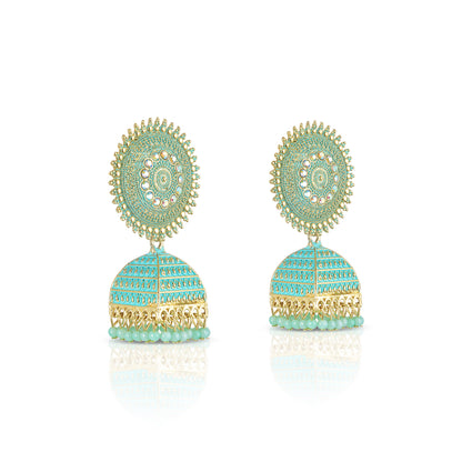 aqua green jhumka earrings side view