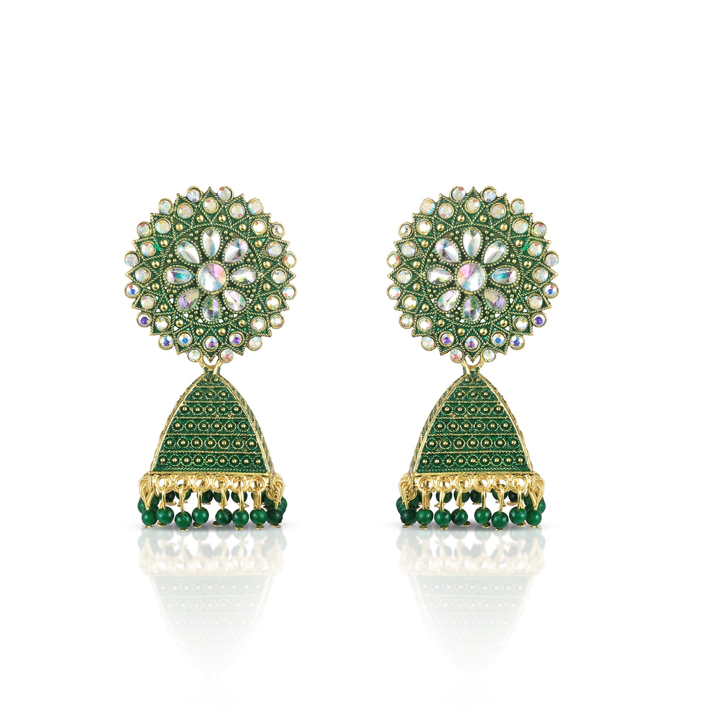 bottle green jhumka earrings for women front view