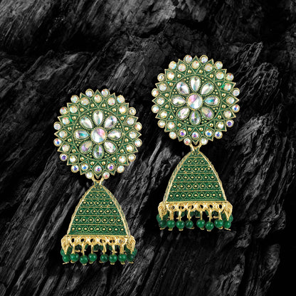 bottle green jhumka earrings for women black background