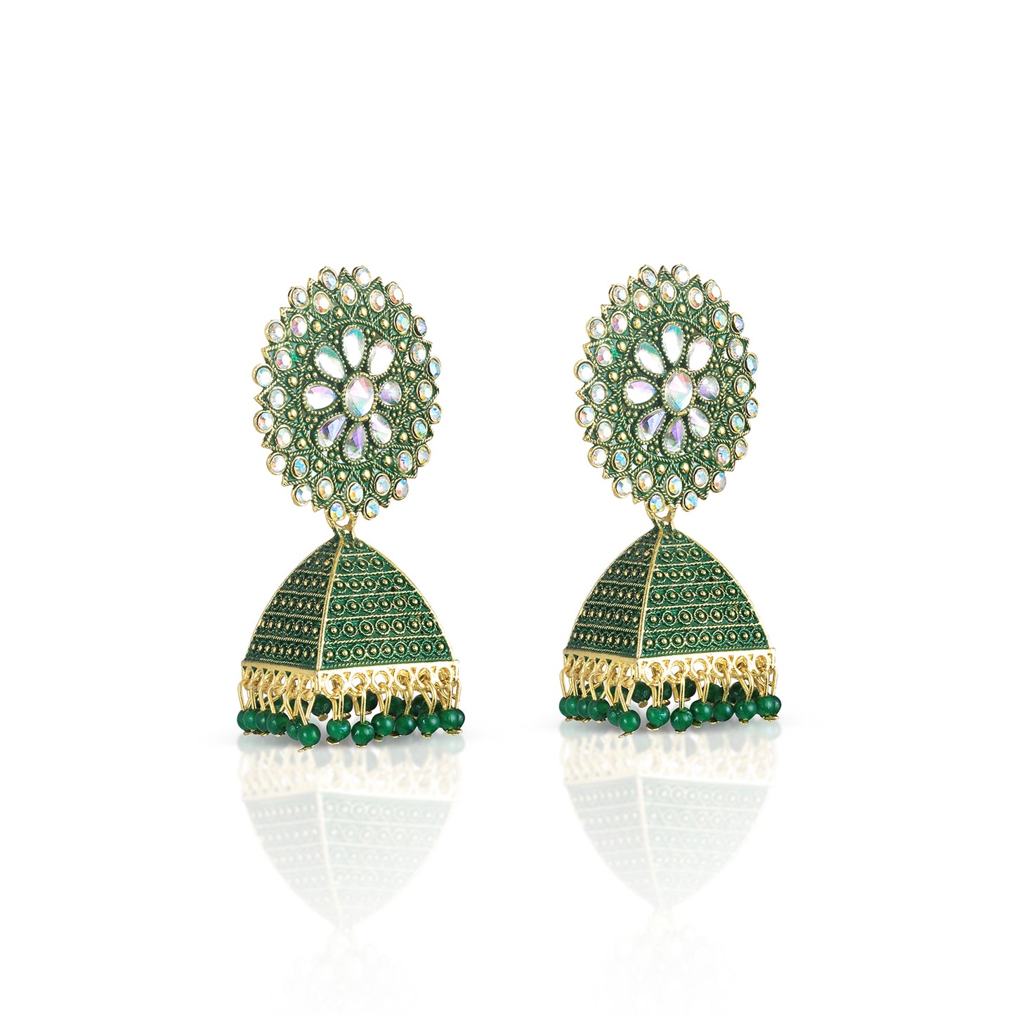 bottle green jhumka earrings for women side view